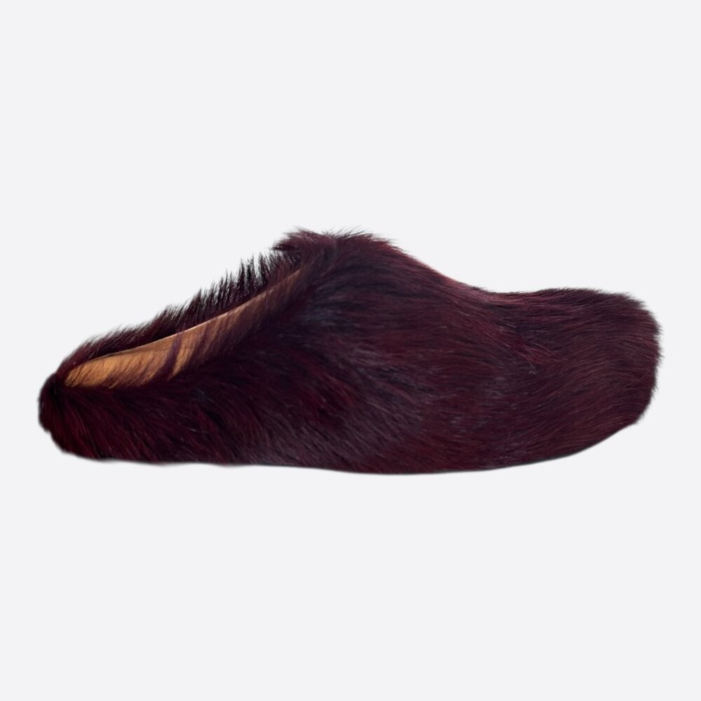 Marni Burgundy Calfskin Fussbett Sabot Women's Slides